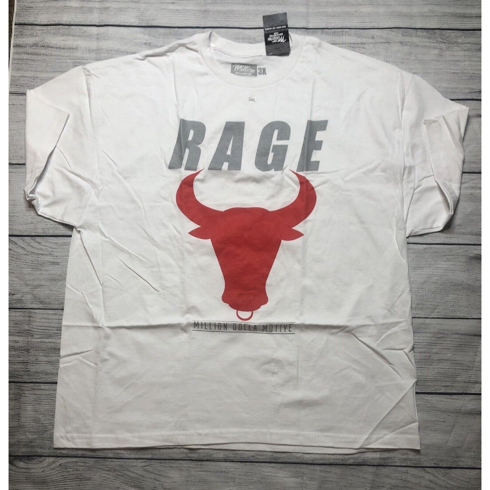 Million Dolla Motive Men’s White Graphic T Shirt 3XL Rage Bull R6